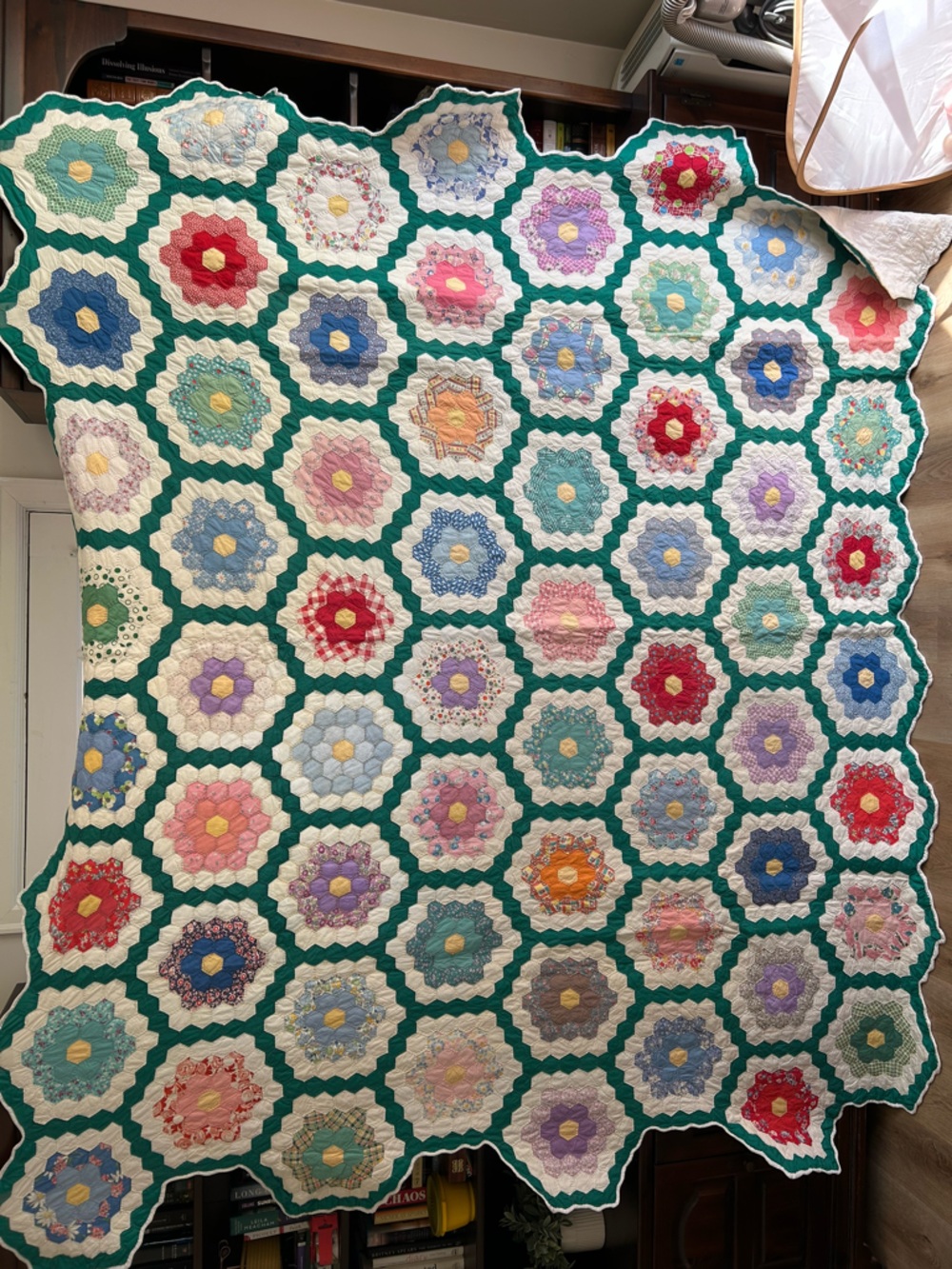Vintage Handmade Grandmother’s Flower Garden Quilt